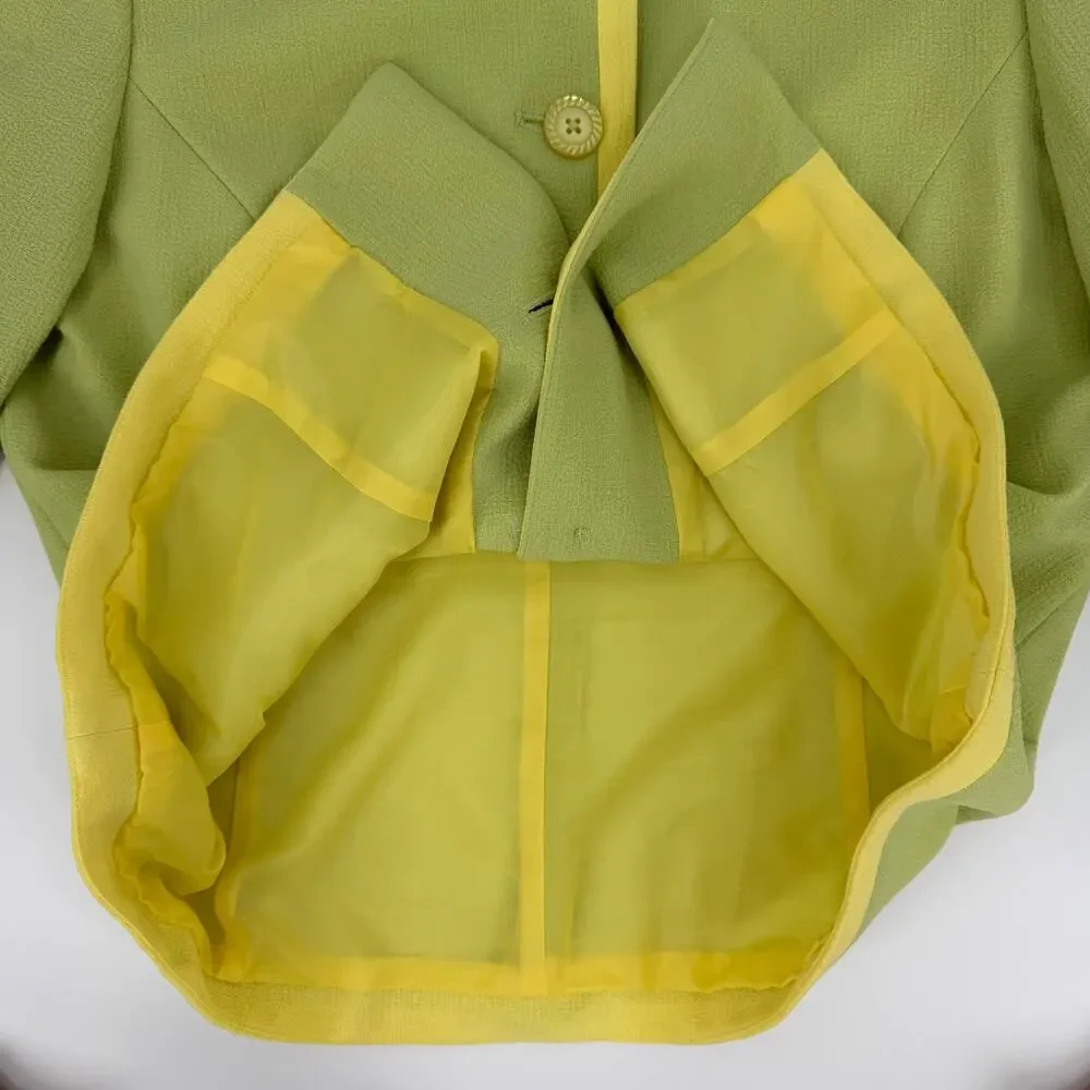 Vintage Bob Mackie Studio Lime Green PantSuit Retro Y2K Career Suit Size 14 (10)